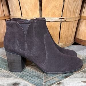 Clarks Collection Enfield Senya Brown Suede Block Heel Zip Ankle Boots Womens 10